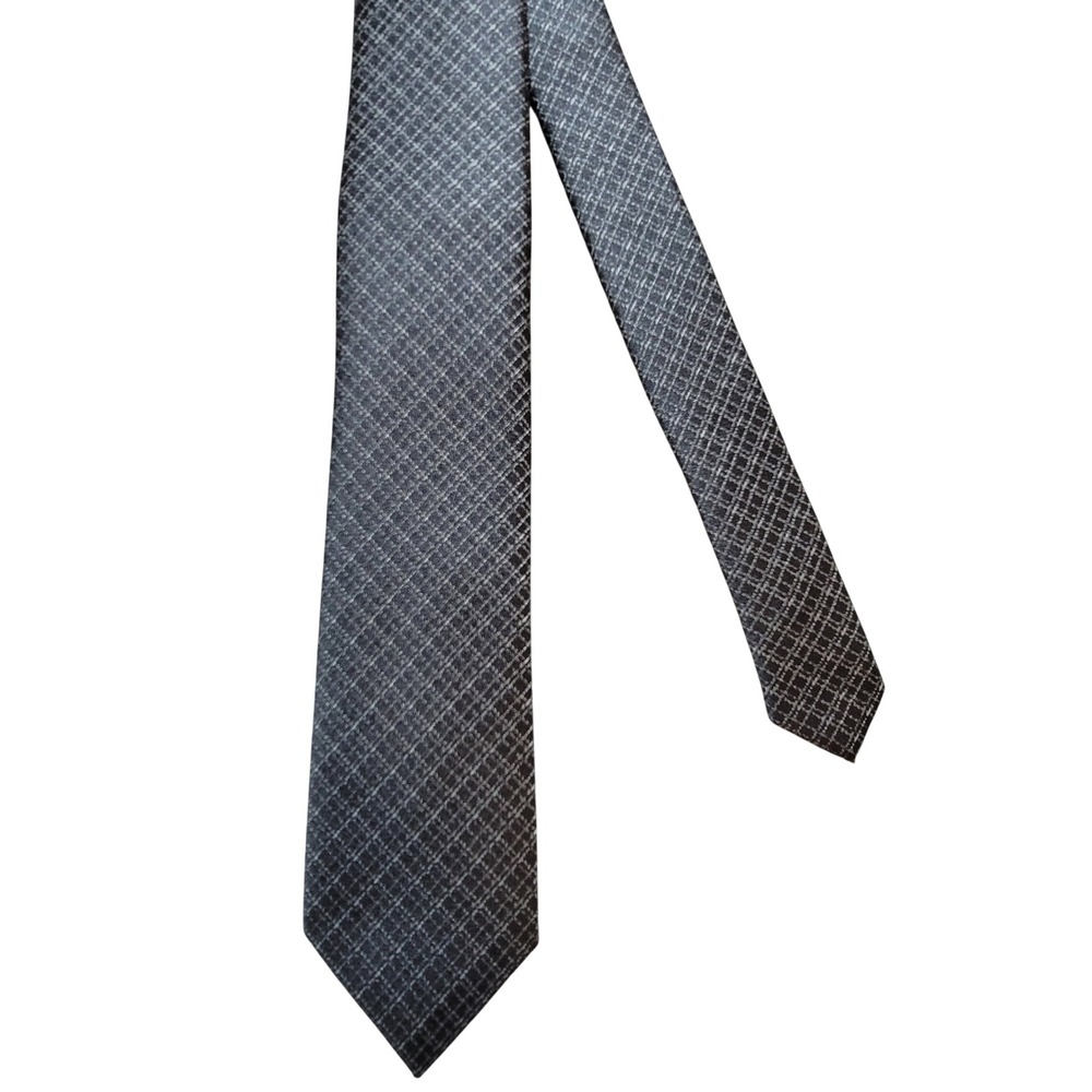 Van Heusen Necktie Mens OS Grey Textured Geometric Grid Woven Polyester